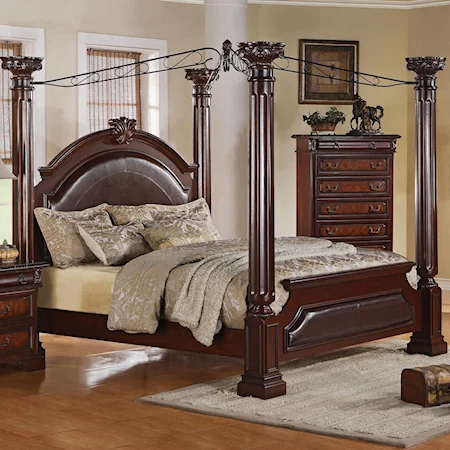 California King Poster Bed with Decorative Scrollwork